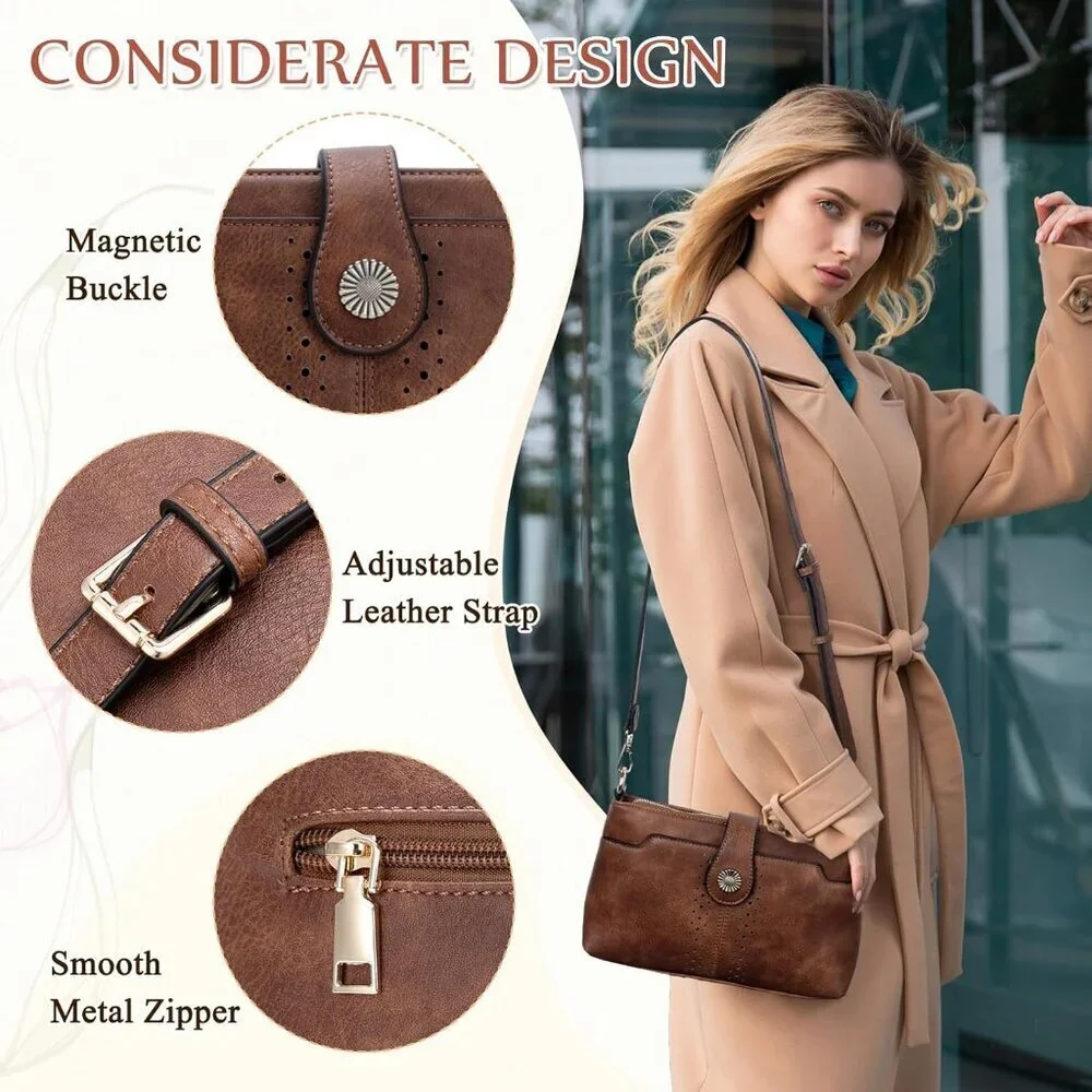 Women's Vegan Leather Crossbody Bag Small Vintage Shoulder Purse